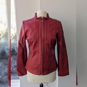 Michael by Michael Kors Red Leather Collared Jacket